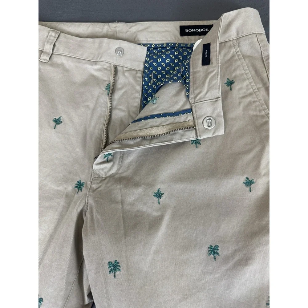 Bonobos Original Chino Pants Men's 35x30 Beige Palm Tree Print Athletic Fit NWOT
